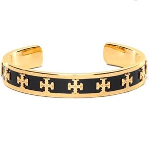 Tory Burch NWT Kira Black Enamel & Gold-Toned Cuff Bracelet